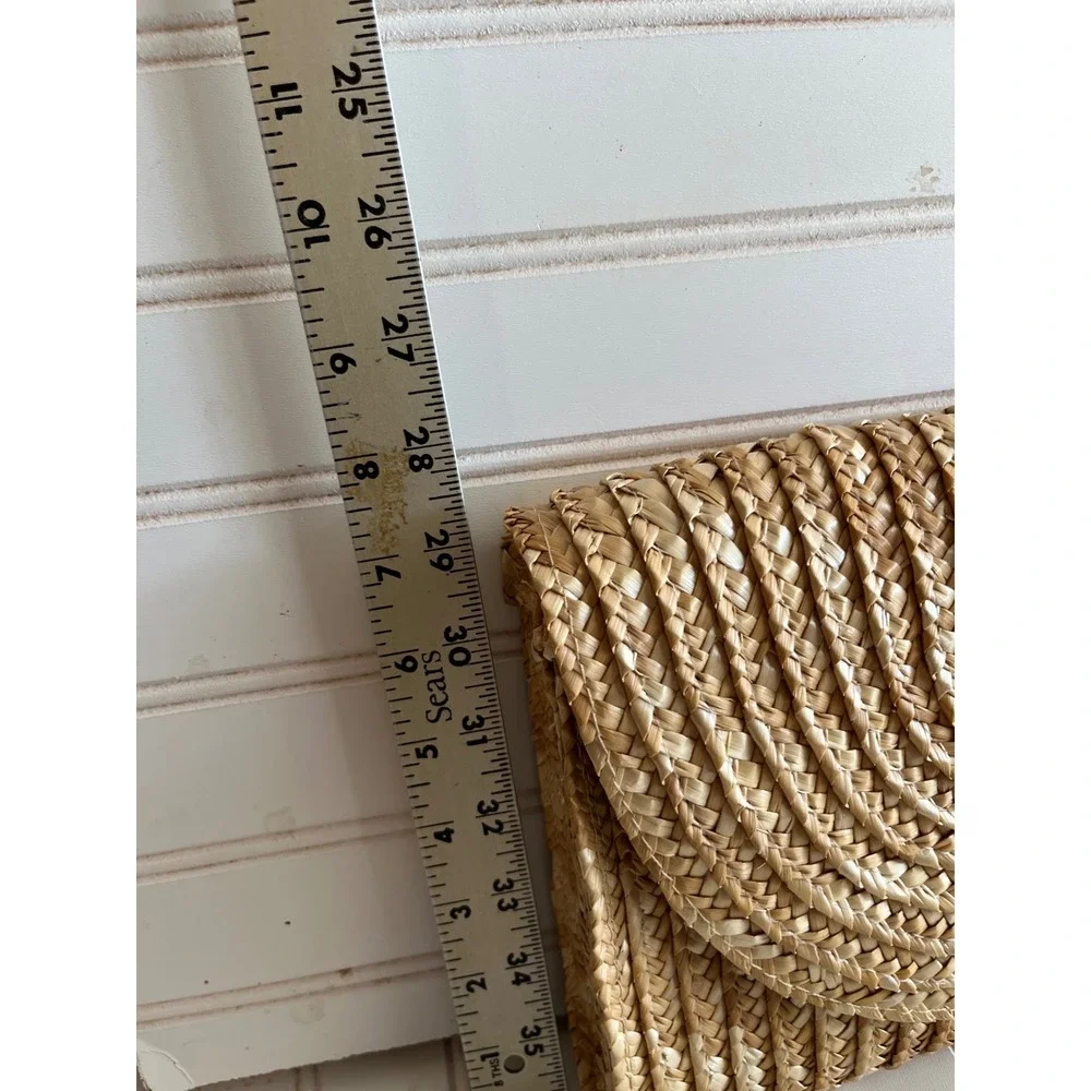 EWC Woven Straw Clutch Handbag Tan Raffia Summer Beach Boho Envelope Bag